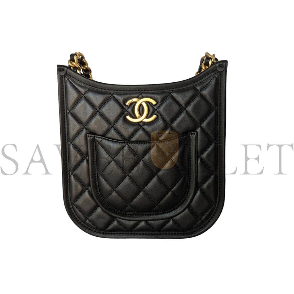 CHANEL MASTER BLACK CALFSKIN QUILTED CC CROSSBODY HOBO HANDBAG AS4532 (24*20*6cm)